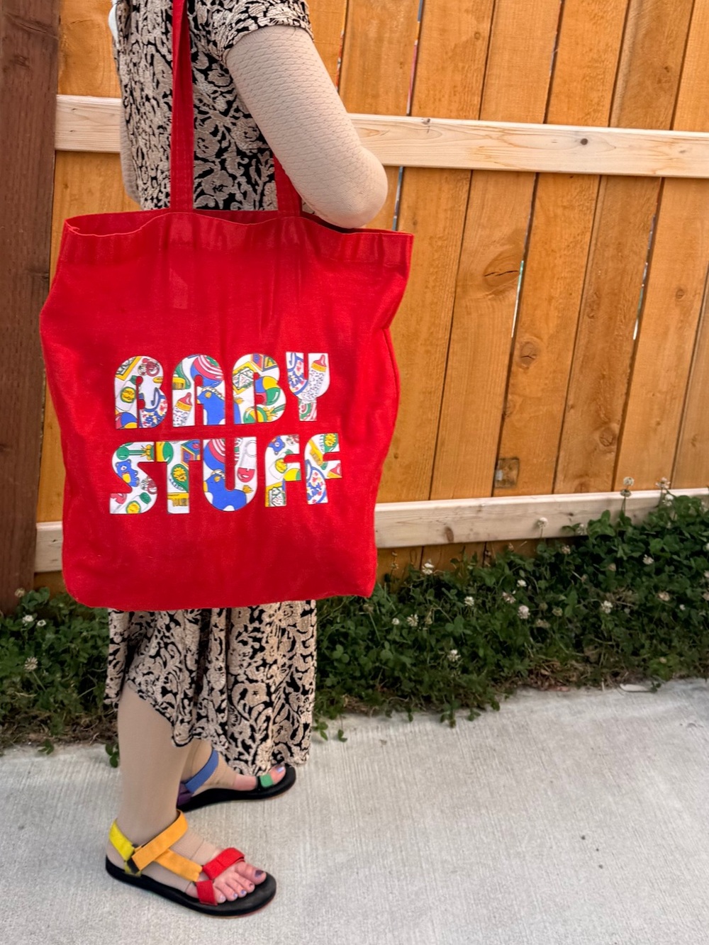Vintage Baby Stuff Diaper Bag Tote Red Lined Shoulder Graphic Vtg Baby Bag Large